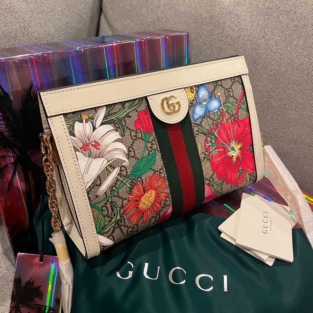 NEW Gucci GG Supreme Flora Ophidia Chain shoulder bag - Picture 13 of 15